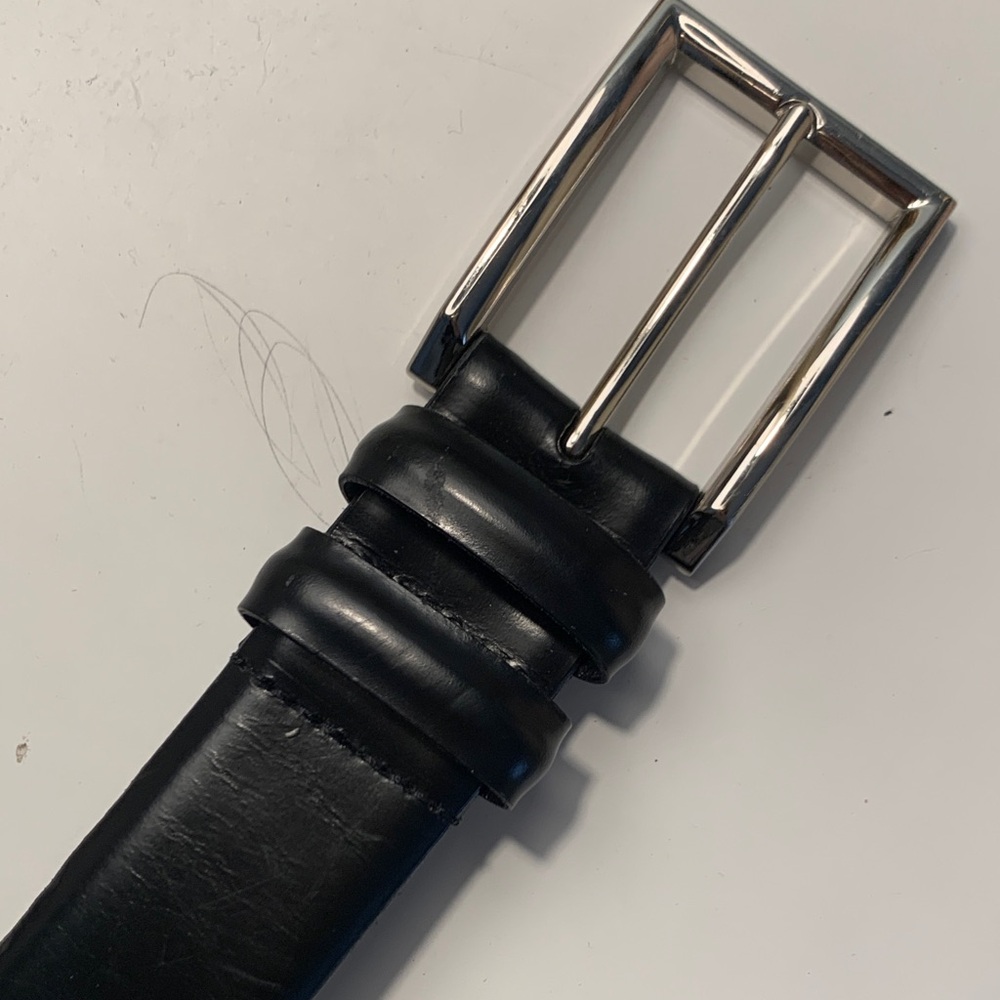 Bruno Magli Men's Black Leather Belt with Silver Buckle. Size 40 as is